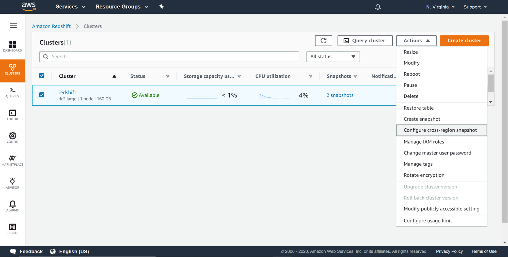 screenshot of Amazon Redshift